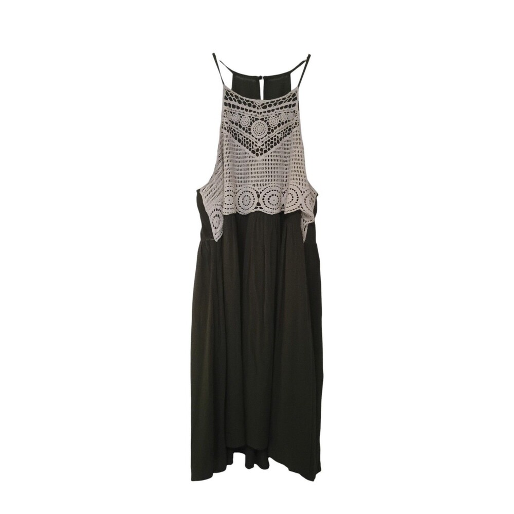 Boho-Chic Style Combining a Solid OLive Green  Dress Size M